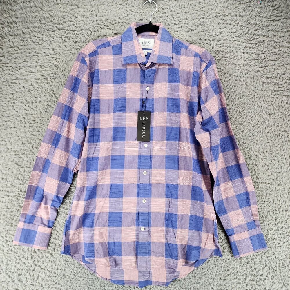 Ledbury Shirt Mens 15.5 Blue & Pink The Bostwick Plaid Long Sleeve Button *NWT*